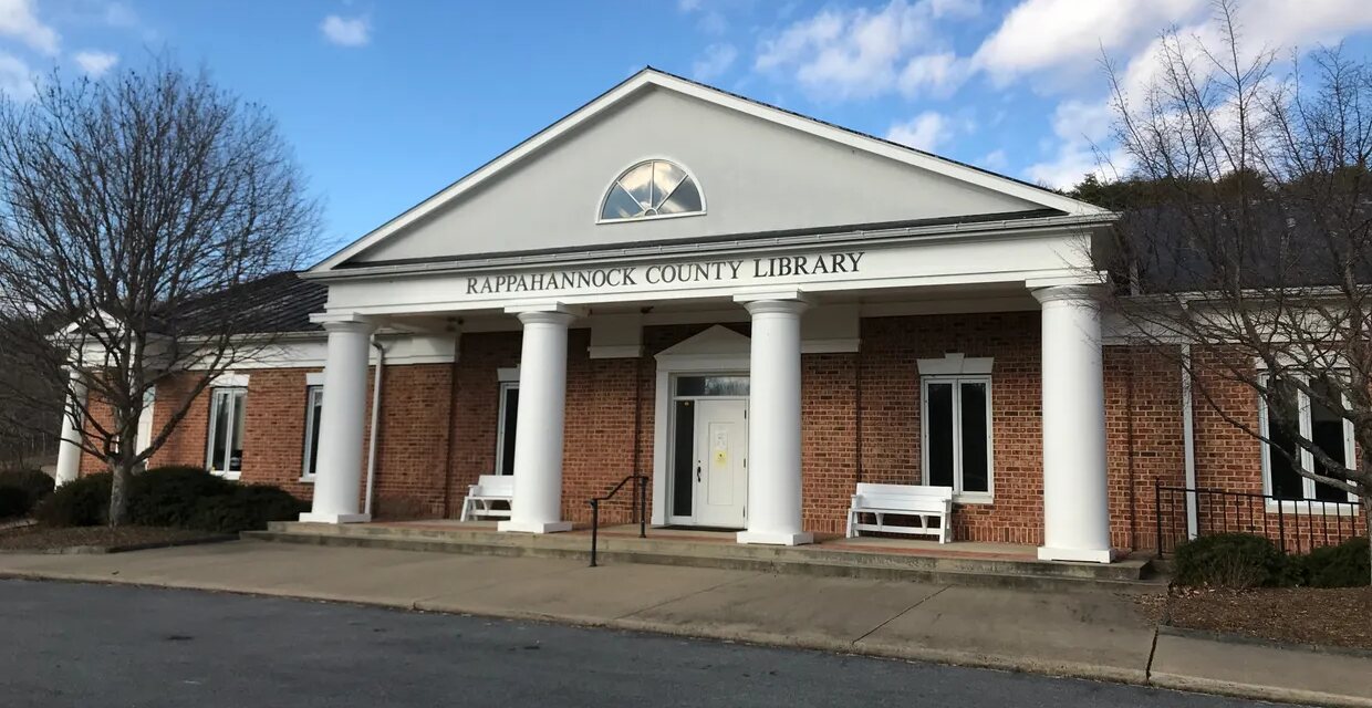 The Rappahannock County Public Library, a brick building with a white portico.